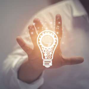 Business Idea And Vision, Businessman Holding Light Bulb, Concep